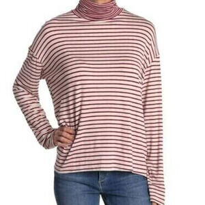 PST By Project Social T Turtleneck Top XS layering Burgundy Oatmeal Stripe NWT